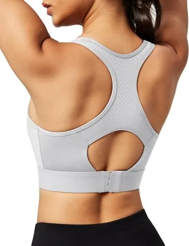 ewedoos sports bras for women high support high impact sports bra for large bust racerback push up workout running bra lightgrey