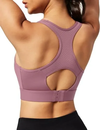 ewedoos sports bras for women high support high impact sports bra for large bust racerback push up workout running bra pink