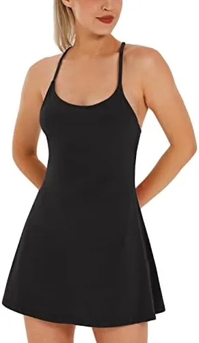 womens tennis dress athletic dress with built in bra shorts pockets summer dresses for women golf outfits for workout black