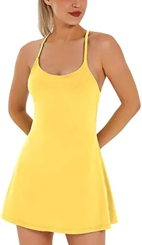 womens tennis dress athletic dress with built in bra shorts pockets summer dresses for women golf outfits for workout lemon